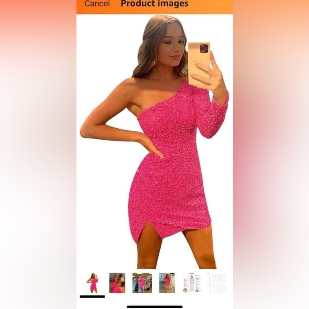 Pink Sequin Dress One Shoulder